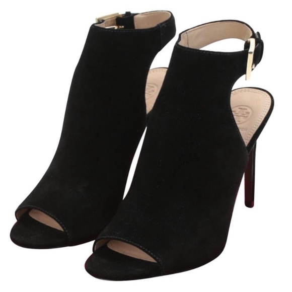 Tory Burch 'Brittania' Peep Toe Suede Bootie, black, size 9 - Picture 3 of 16